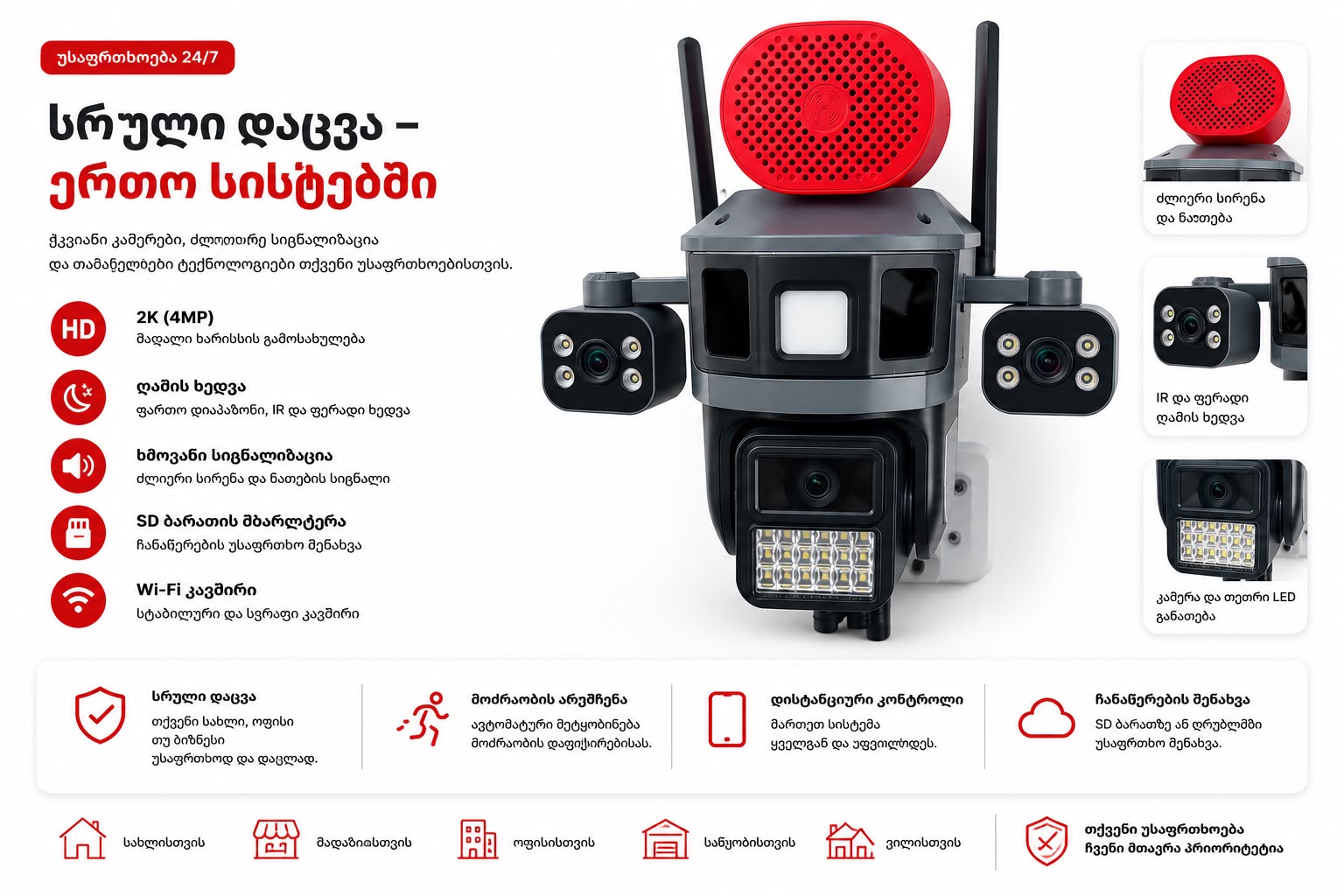 ჭკვიანი Wi-Fi უსაფრთხოების კამერა — გამოყენების ინსტრუქცია